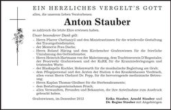 Traueranzeige Anton Stauber