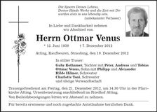 Traueranzeige Ottmar Venus