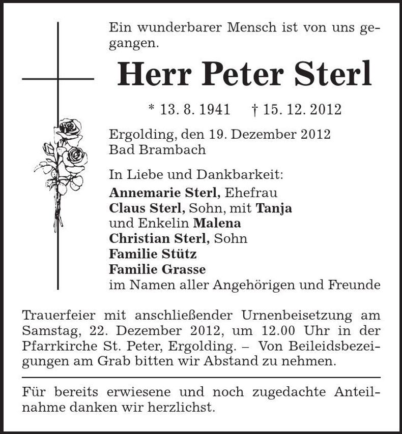 Traueranzeige Peter Sterl