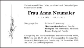 Traueranzeige Anna Neumaier