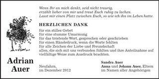 Traueranzeige Adrian Auer