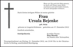 Traueranzeige Ursula Bejenke