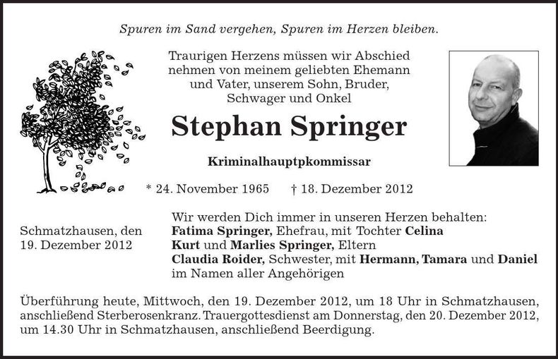 Traueranzeige Stephan Springer