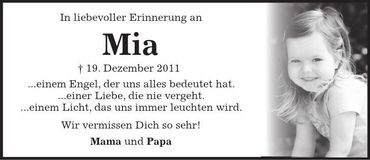 Traueranzeige Mia Neumeier