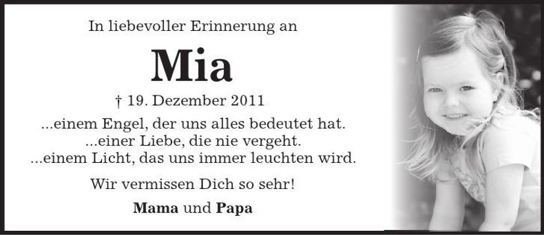 Traueranzeige Mia Neumeier