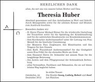 Traueranzeige Theresia Huber