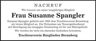 Traueranzeige Susanne Spangler