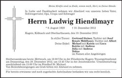 Traueranzeige Ludwig Hiendlmayr