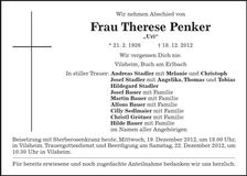 Traueranzeige Therese Penker