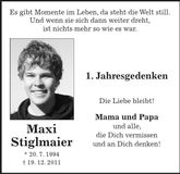 Traueranzeige Maxi Stiglmaier