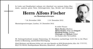 Traueranzeige Alfons Fischer