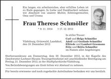 Traueranzeige Therese Schmöller