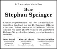 Traueranzeige Stephan Springer
