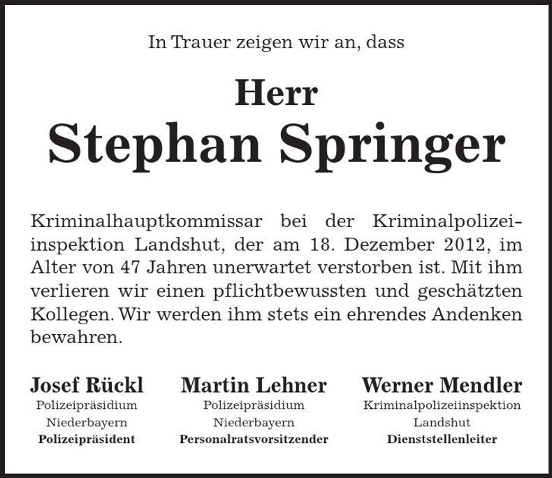 Traueranzeige Stephan Springer