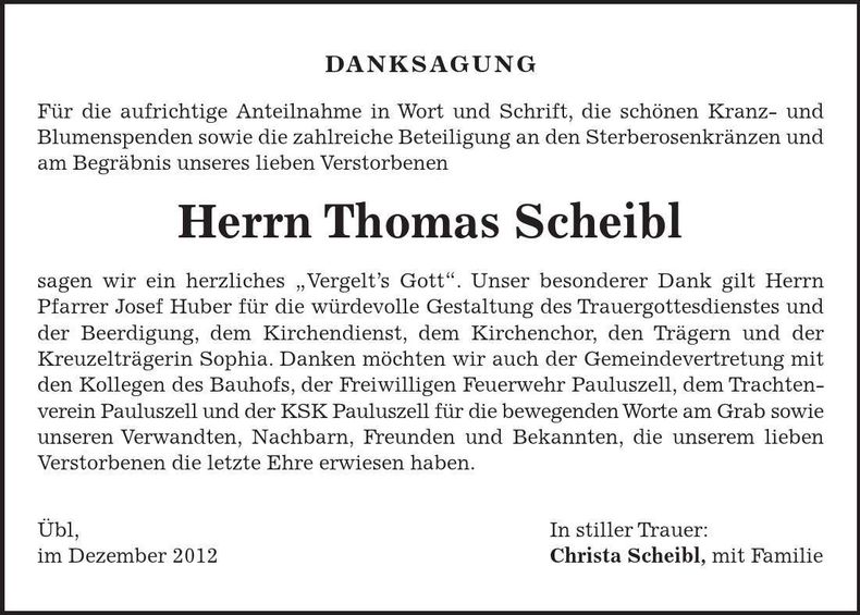 Traueranzeige Thomas Scheibl