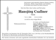 Traueranzeige Hansjörg Csallner