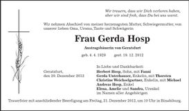 Traueranzeige Gerda Hosp