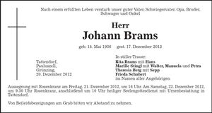 Traueranzeige Johann Brams