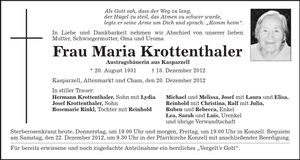 Traueranzeige Maria Krottenthaler
