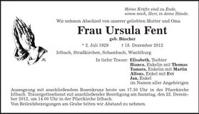 Traueranzeige Ursula Fent