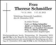 Traueranzeige Therese Schmöller