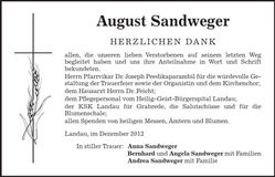 Traueranzeige August Sandweger