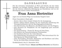 Traueranzeige Anna Hertreiter