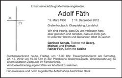 Traueranzeige Adolf Fäth