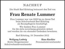 Traueranzeige Renate Lummer