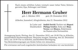 Traueranzeige Hermann Gruber