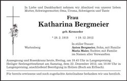 Traueranzeige Katharina Bergmeier