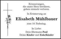 Traueranzeige Elisabeth Mühlbauer
