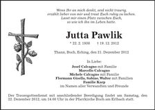 Traueranzeige Jutta Pawlik