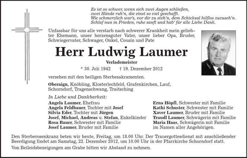 Traueranzeige Ludwig Laumer