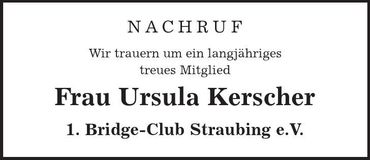 Traueranzeige Ursula Kerscher
