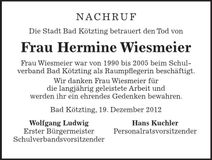 Traueranzeige Hermine Wiesmeier