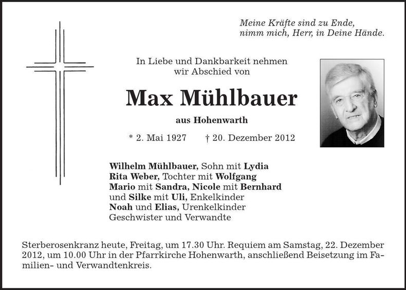 Traueranzeige Max Mühlbauer