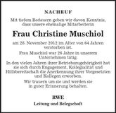 Traueranzeige Christine Muschiol