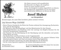 Traueranzeige Josef Huber