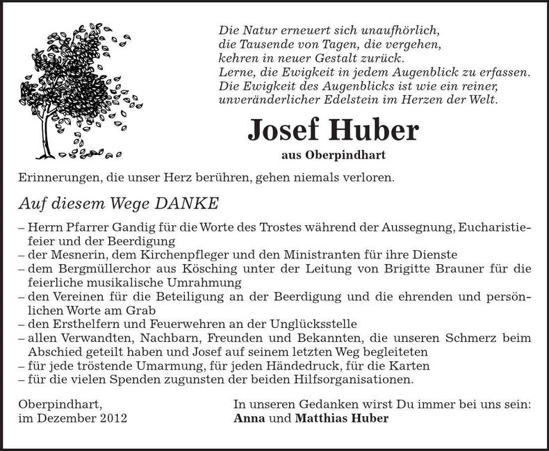 Traueranzeige Josef Huber