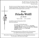 Traueranzeige Frieda Wölfl