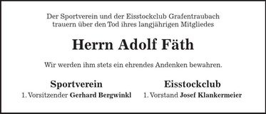 Traueranzeige Adolf Fäth