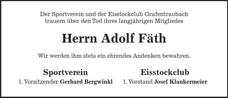 Traueranzeige Adolf Fäth