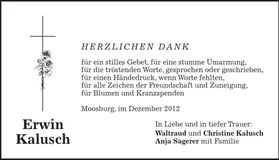 Traueranzeige Erwin Kalusch