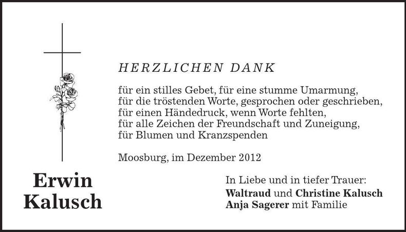 Traueranzeige Erwin Kalusch