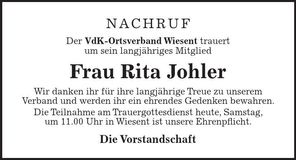 Traueranzeige Rita Johler
