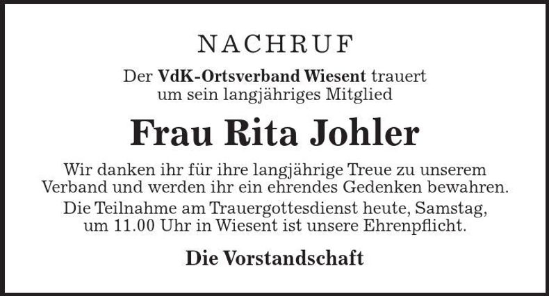 Traueranzeige Rita Johler