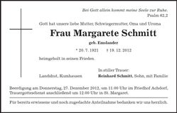 Traueranzeige Margarete Schmitt