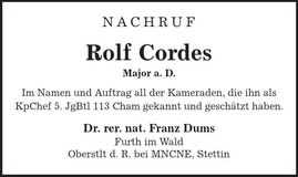 Traueranzeige Rolf Cordes