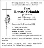 Traueranzeige Renate Schmidt